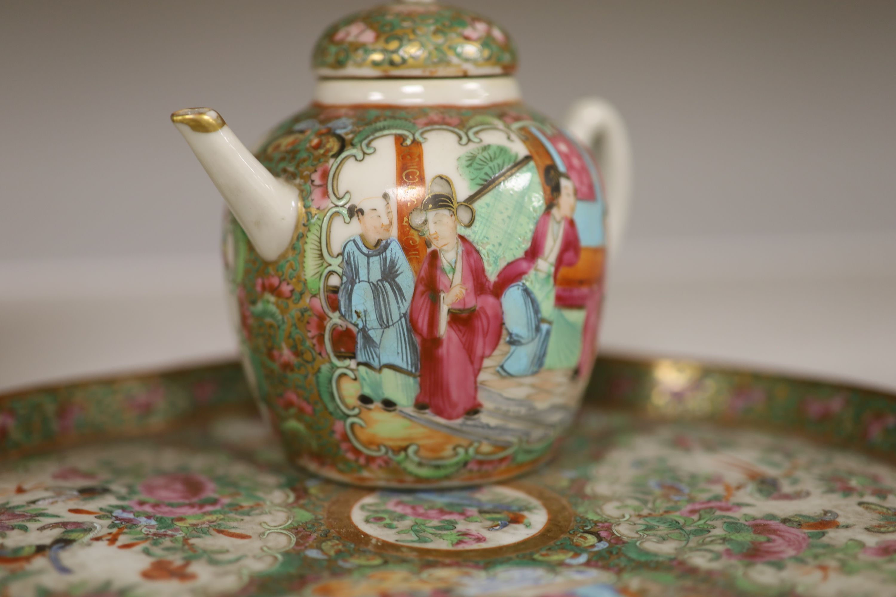 A 19th century Chinese famille rose five piece porcelain tea set